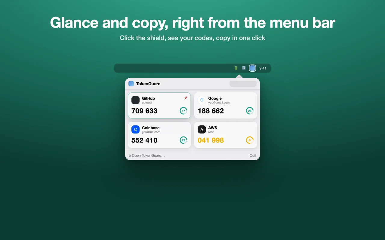 Menu-bar dropdown with your codes